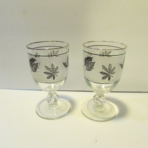 lot of vintage Libbey goblet stem glasses cocktail frosted silver leaf barware - Picture 9 of 15